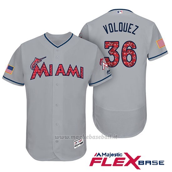 Maglia Baseball Uomo Miami Marlins 2017 Estrellas y Rayas Edinson Volquez Grigio Flex Base